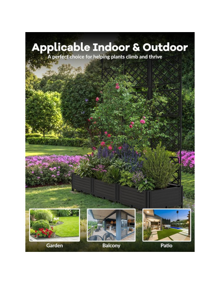 Cama de Jardín Elevada 3 PCS GarveeHome con Enrejado 126x42x160 cm