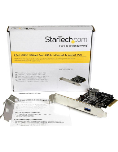 Tarjeta PCIe USB 3.1 StarTech 2 Puertos 10Gbps USB-A