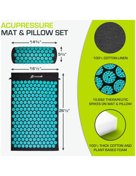ProsourceFit Esteras y Almohadas de Acupresión - Verde/Blanco