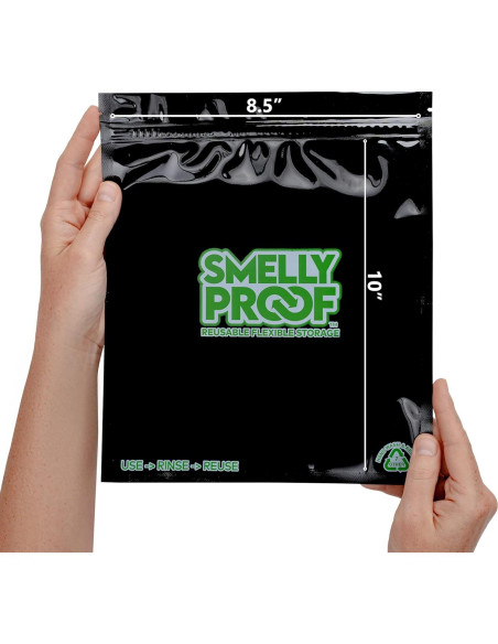 10 Bolsas Reutilizables Smelly Proof Negras 8.5" x 10"