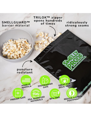 10 Bolsas Reutilizables Smelly Proof Negras 8.5" x 10"