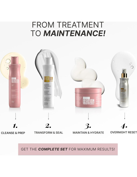Kit de Tratamiento de Keratina Fashion Gold 300g + Champú 300ml + Máscara 250g