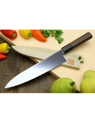 Cuchillo Chef Japonés Gyuto Yoshihiro AUS10 210mm Mango Madera Rosa