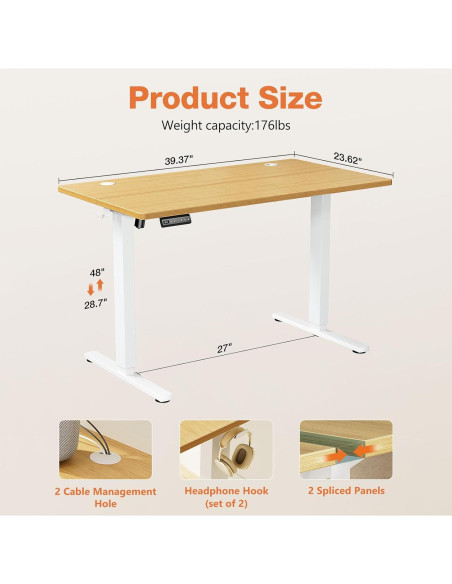 Escritorio de pie eléctrico Sweetcrispy 40x24 cm ajustable