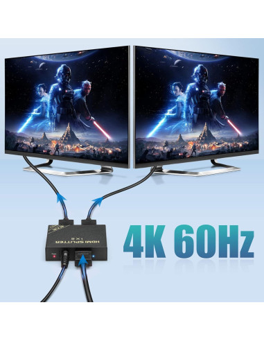 Divisor HDMI 1x2 HBAVLINK 4K 60Hz - Compatible PS5, Apple TV
