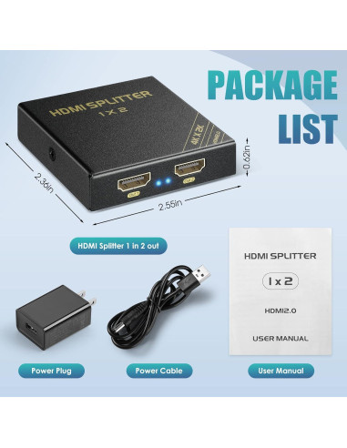 Divisor HDMI 1x2 HBAVLINK 4K 60Hz - Compatible PS5, Apple TV