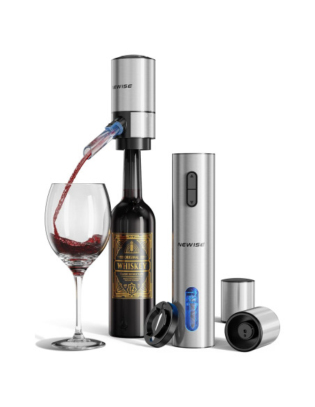 Juego de Vino Eléctrico Newise 4 en 1: Sacacorchos, Aerador, Tapones