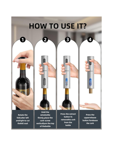 Juego de Vino Eléctrico Newise 4 en 1: Sacacorchos, Aerador, Tapones
