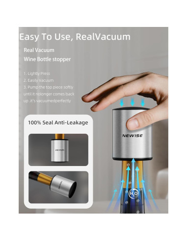 Juego de Vino Eléctrico Newise 4 en 1: Sacacorchos, Aerador, Tapones
