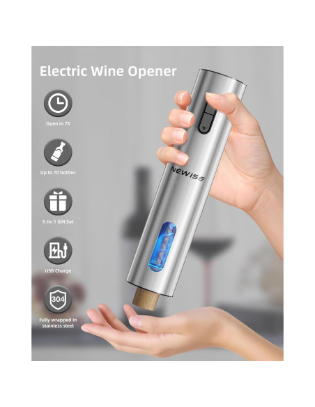 Juego de Vino Eléctrico Newise 4 en 1: Sacacorchos, Aerador, Tapones
