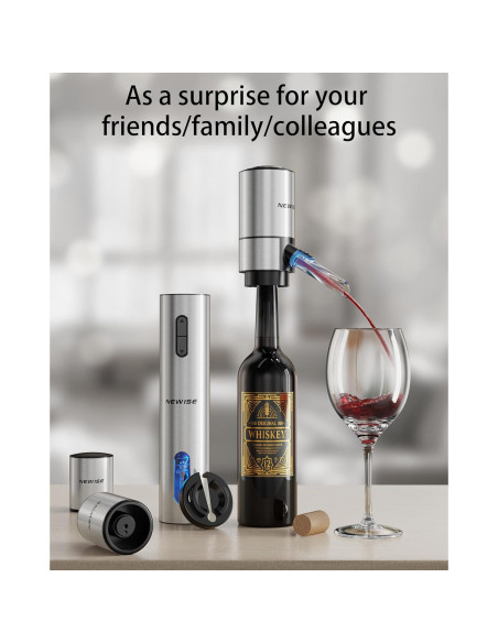 Juego de Vino Eléctrico Newise 4 en 1: Sacacorchos, Aerador, Tapones