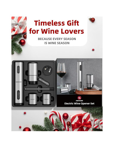 Juego de Vino Eléctrico Newise 4 en 1: Sacacorchos, Aerador, Tapones