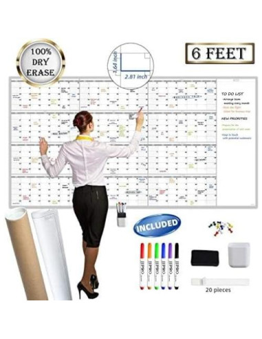 Calendario Anual de Pared Reutilizable JJPRO 182.88x96.52cm