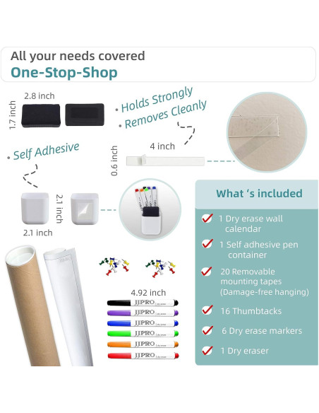 Calendario Anual de Pared Reutilizable JJPRO 182.88x96.52cm