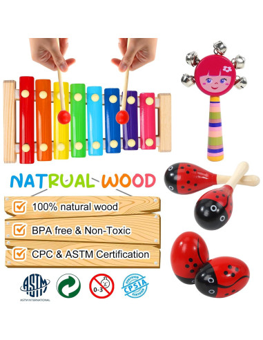 Conjunto de Instrumentos Musicales Raimy para Niños - Juguete de Percusión de Madera Educativo