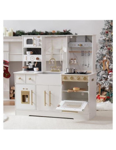 Conjunto de Cocina de Madera ROBOTIME con Máquina de Hielo y Cafetera