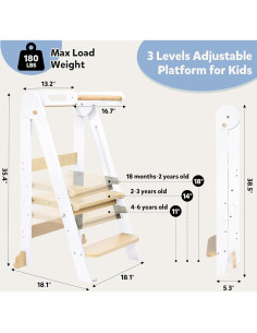Escalera Plegable de Madera CONKKA para Niños - 2 Pasos Ajustables 2