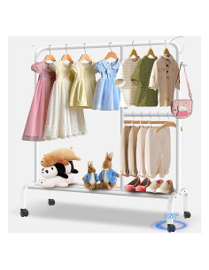 Perchero para Niños Lnoauys Blanco con Estante y Ruedas