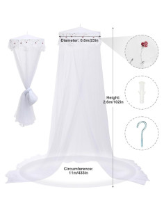 Dosel de Cama Jeteventy para Niñas - Cortina Redonda Blanca 2