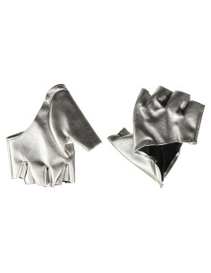 Guantes sin dedos cortos Music Legs imitación cuero plata