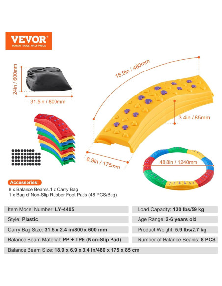 Viga de Equilibrio VEVOR 8 PCS Antideslizante para Niños 3-6 Años