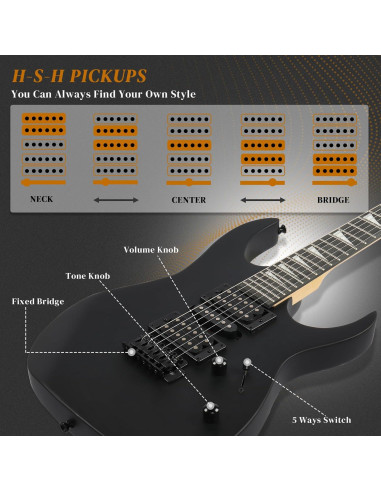 Guitarra Eléctrica Ktaxon Completa HSH 6 Cuerdas con Accesorios