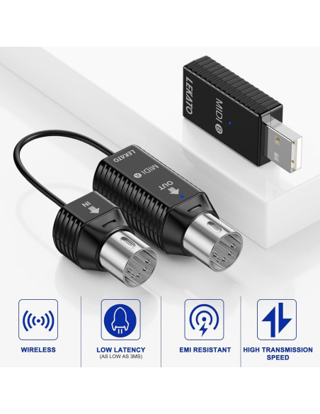 Adaptador MIDI Inalámbrico LEKATO - Ultra Baja Latencia 3ms