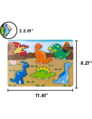 Juego de Rompecabezas de Madera ExploratoY - Dinosaurios, Vehículos y Mascotas