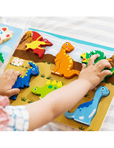 Juego de Rompecabezas de Madera ExploratoY - Dinosaurios, Vehículos y Mascotas