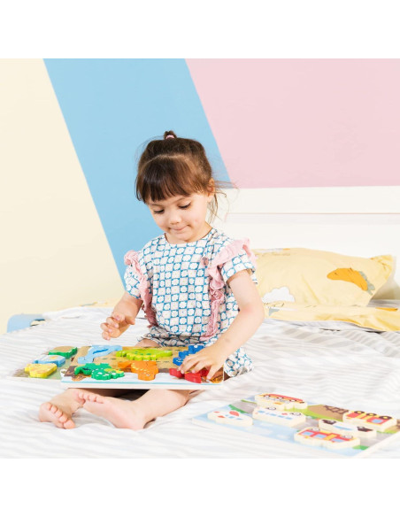 Juego de Rompecabezas de Madera ExploratoY - Dinosaurios, Vehículos y Mascotas