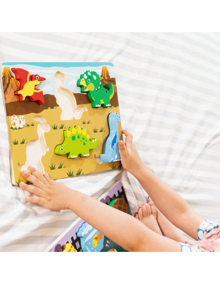 Juego de Rompecabezas de Madera ExploratoY - Dinosaurios, Vehículos y Mascotas