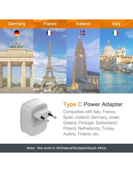 Adaptador de Enchufe de Viaje TESSAN Tipo C con 2 USB Adaptador de Enchufe de Viaje TESSAN Tipo C con 2 USB