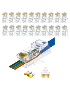 Conectores RJ45 Cat 5 y Cat 6 ZYU 20 unidades 8P8C chapados en oro
