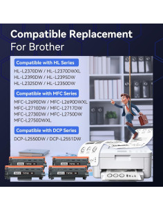 Cartucho de Tóner Compatible Brother TN760 Negro 4 Paquete 2