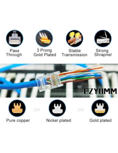 Conectores RJ45 Cat 5 y Cat 6 ZYU 20 unidades 8P8C chapados en oro 2