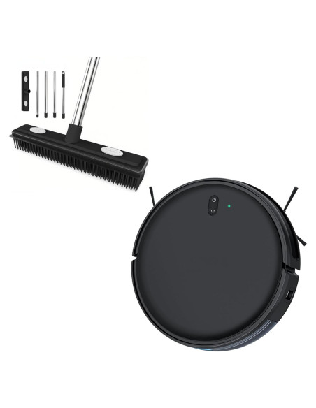 Combo Aspiradora Robot Thamtu y Escoba de Goma para Mascotas