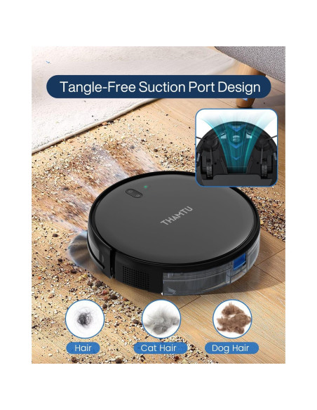 Combo Aspiradora Robot Thamtu y Escoba de Goma para Mascotas