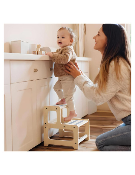 Escalera de Madera Arwion 2 Pasos Antideslizante para Niños