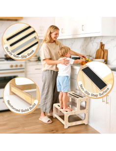 Escalera de Madera Arwion 2 Pasos Antideslizante para Niños 2