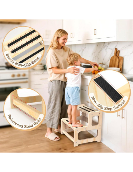 Escalera de Madera Arwion 2 Pasos Antideslizante para Niños