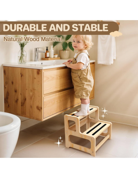 Escalera de Madera Arwion 2 Pasos Antideslizante para Niños
