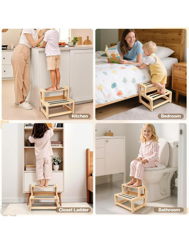 Escalera de Madera Arwion 2 Pasos Antideslizante para Niños