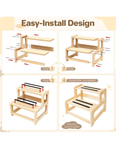 Escalera de Madera Arwion 2 Pasos Antideslizante para Niños