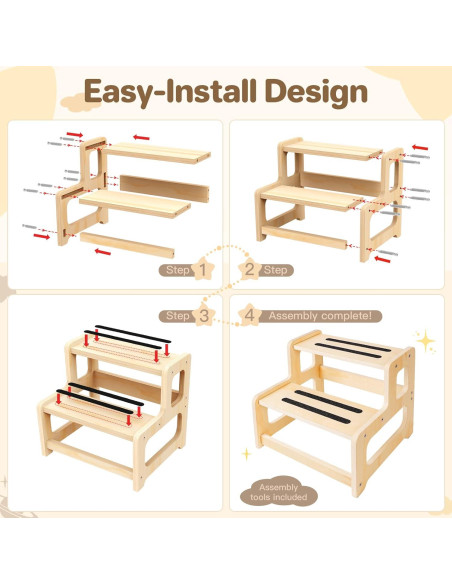 Escalera de Madera Arwion 2 Pasos Antideslizante para Niños