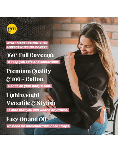 Cubierta de Lactancia Ponchy Gold Mamas 100% Algodón Negro