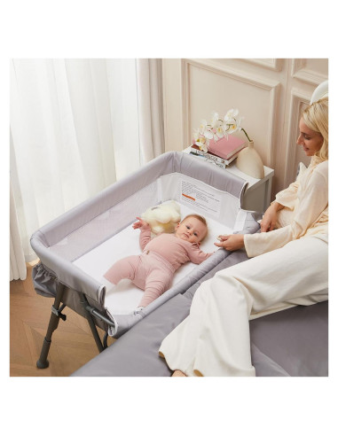 Cuna de lado Nezmdi BBC001 con colchón ajustable y malla