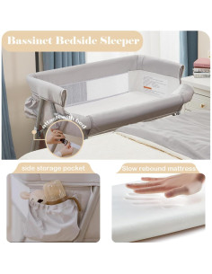 Cuna de lado Nezmdi BBC001 con colchón ajustable y malla 2