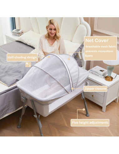 Cuna de lado Nezmdi BBC001 con colchón ajustable y malla