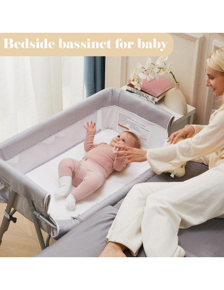 Cuna de lado Nezmdi BBC001 con colchón ajustable y malla