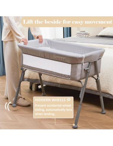 Cuna de lado Nezmdi BBC001 con colchón ajustable y malla